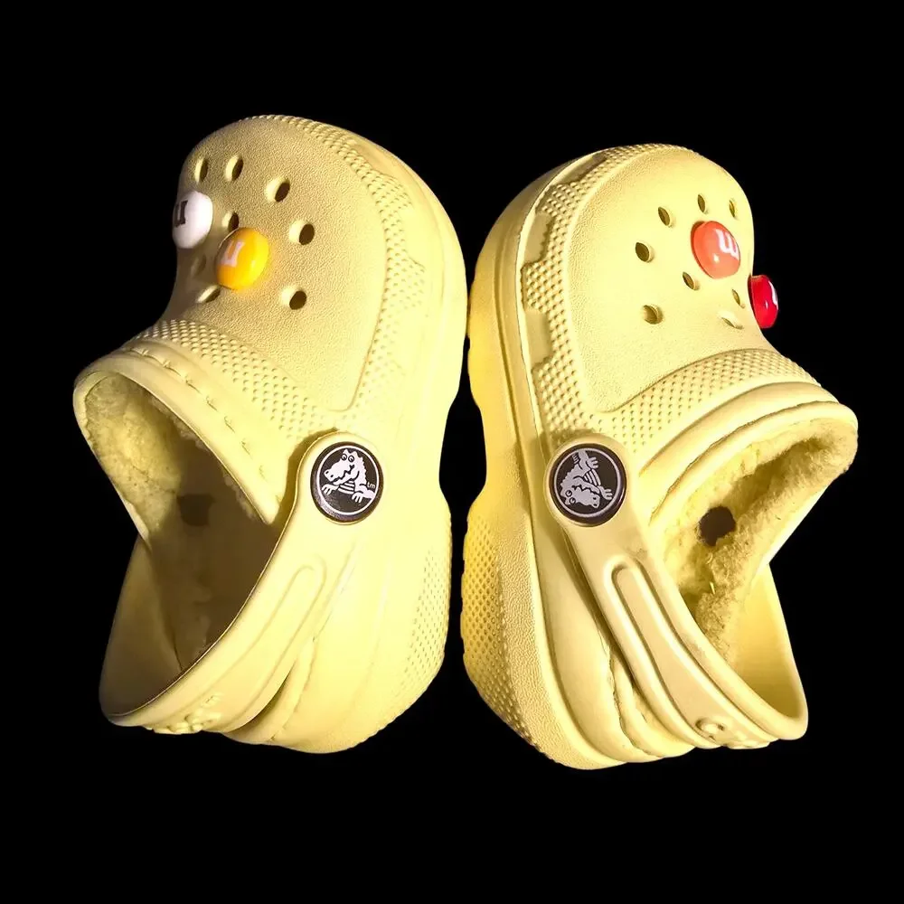Crocs Baby Infant Fleece Lined Slip on Clogs w/ m & m Jibitz Yellow, Size C5